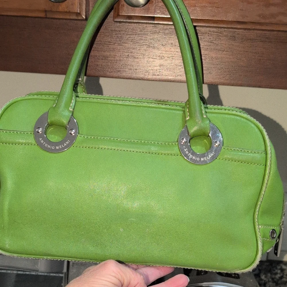 ANTONIO MELANI Green Satchel with Silver Accents